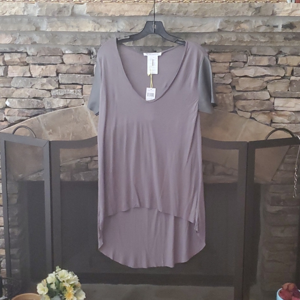 🆕🎁BCBGeneration Gray Black Hi Lo Faux Leather Sleeve